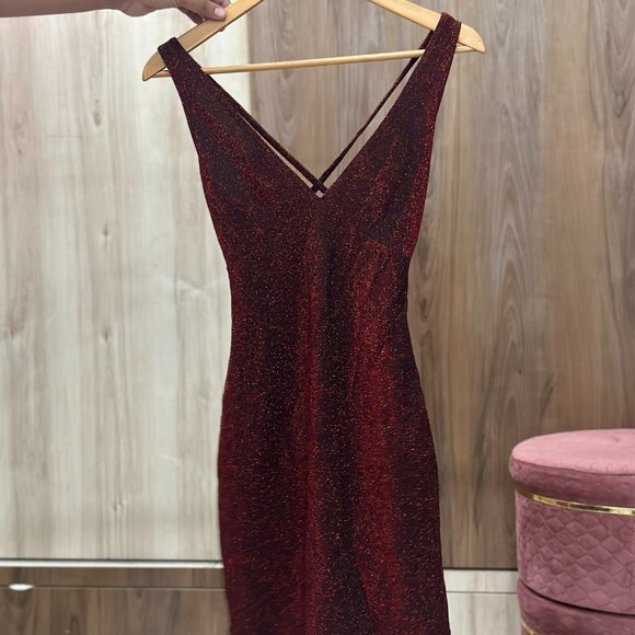 SHEIN Red Shimmer Bodycon Dress Size S | Glamourous Night-out Dress - Picture 7 of 9
